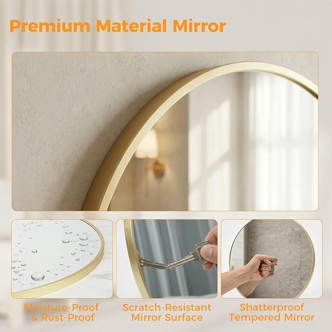 OLIXIS 24 Inch Gold Round Bathroom Wall Mirror, Round Bathroom Mirrors - Image 7