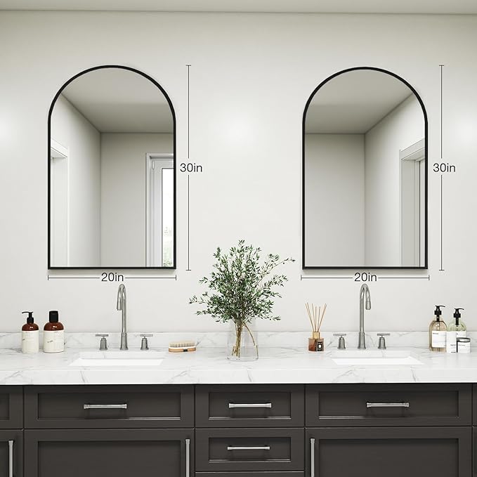 DUMOS Black Metal Arch Vanity Rounded Rectangle Bathroom Mirrors - Image 4