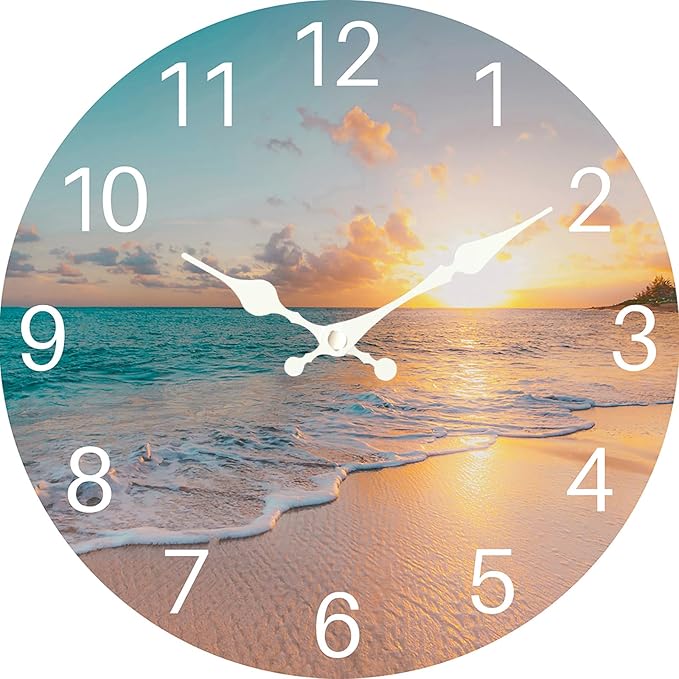 Sea Beach Blue Sky Sand 14 Inch Wooden Wall Clock by EZXZZ