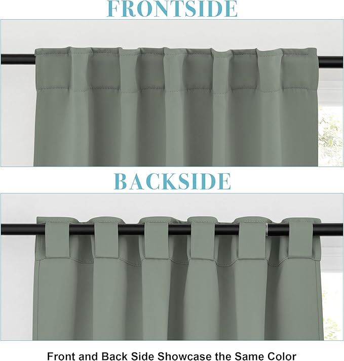 RYB HOME Sage Green Curtains for Bedroom Living Room, Vertical Privacy UV - Image 2