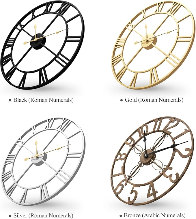 Cuspin 36 Inch Large Silver Wall Clock, Extra Large Silent Non Ticking Battery - Image 7