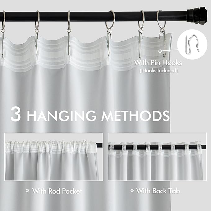 MIULEE Back Tab Light Blocking Curtains 96 Inch Long 2 Panels Set - Image 3