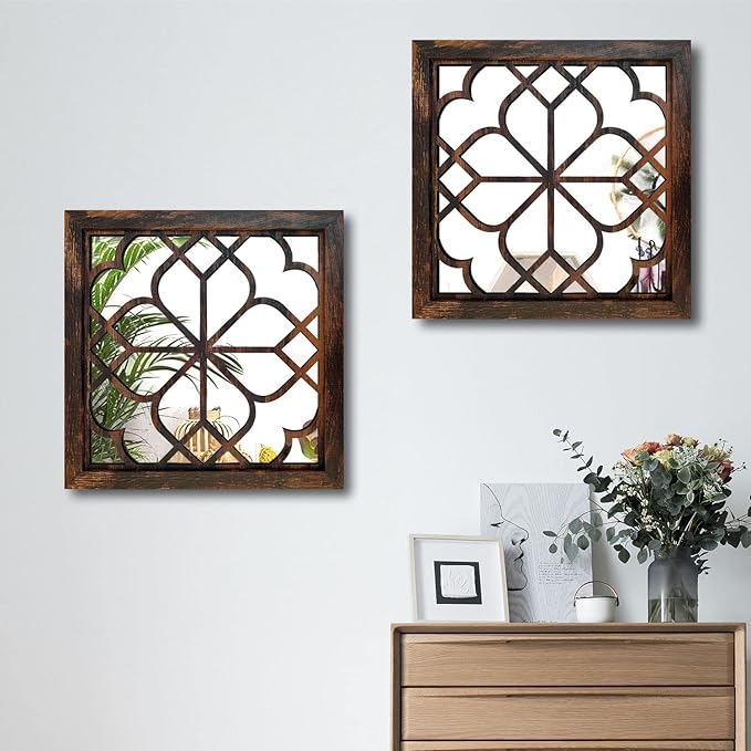 Wocred 20inch 2 PCS Square Wall Mirror, Gorgeous Rustic Farmhouse Accent Mirror - Image 6
