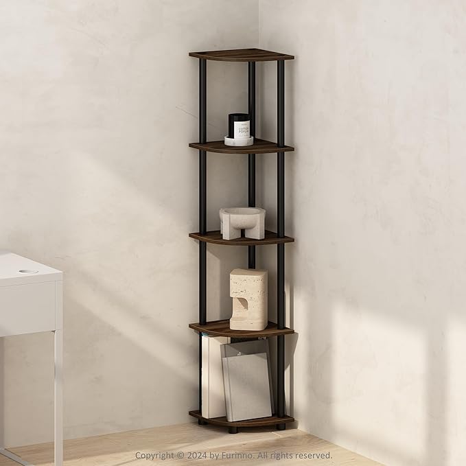 Furinno TURN-N-TUBE Corner Shelf, 5-Tier Corner Bookshelf, Open Storage Shelves - Image 2