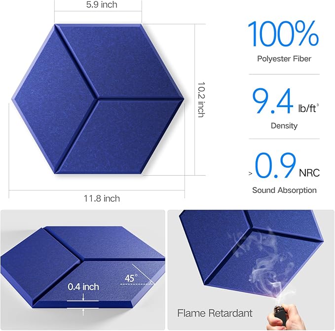 16 Pack Self-adhesive Acoustic Panels 12" X 10" X 0.4" - Image 3