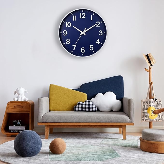 HZDHCLH Navy Blue Wall Clocks Battery Operated, 12 inch Silent Non Ticking - Image 4