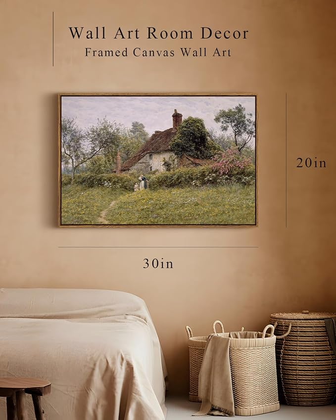 InSimSea Framed Canvas Wall Art Vintage Decor, Old Cottages Countryside Large - Image 4