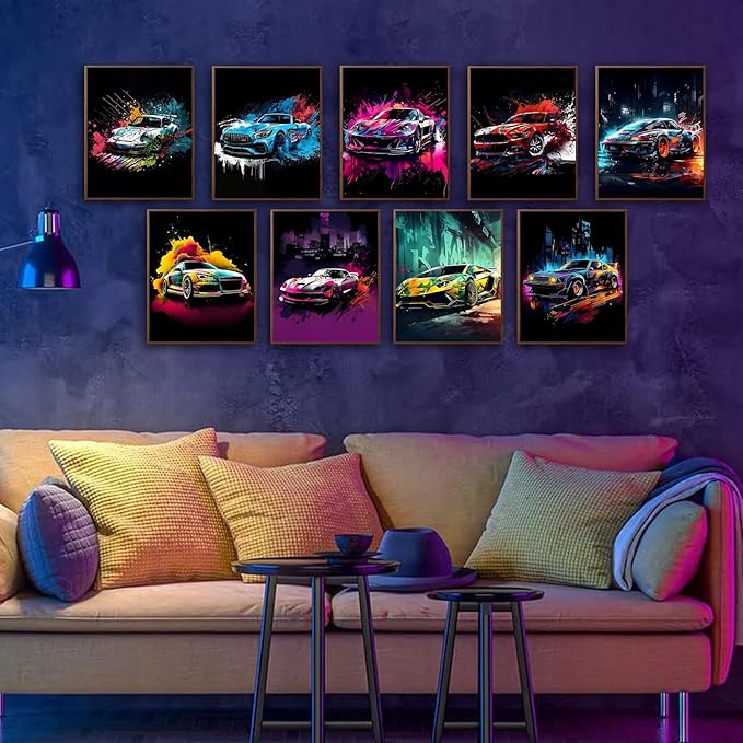 tgguytiy 9pcs Car Wall Art Prints Racing Car Canvas Posters Fashion Wall Decor - Image 5