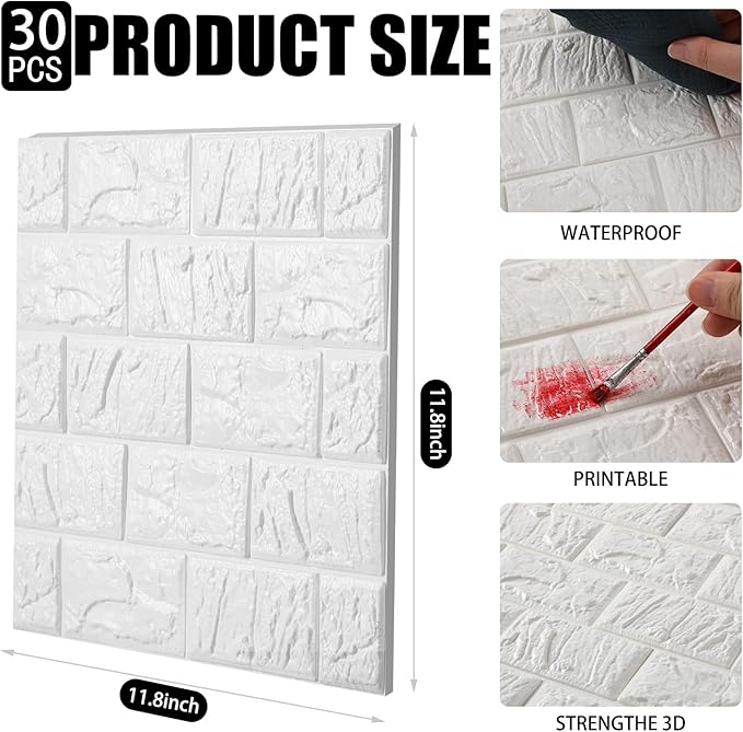 Tinlade 30 Pcs 28.81 Sq ft 3D Wall Panels Peel and Stick Foam Brick Wallpaper - Image 2