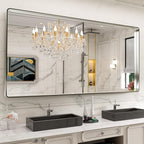 LOAAO 84X32 Inch Brushed Nickel Bathroom Mirror, Rounded Rectangle Silver Metal - Image 8