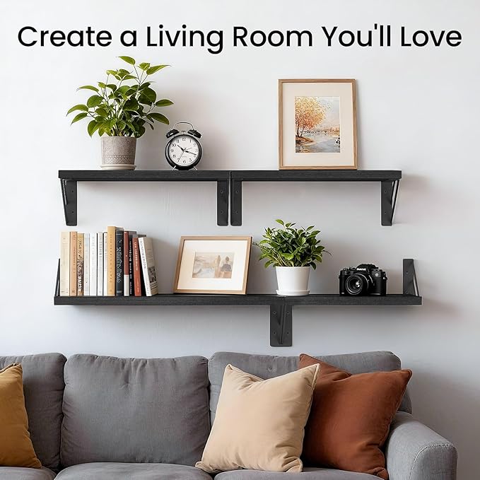BAYKA Wall Mounted Floating Shelves, Wood Floating Wall Shelf - Image 2