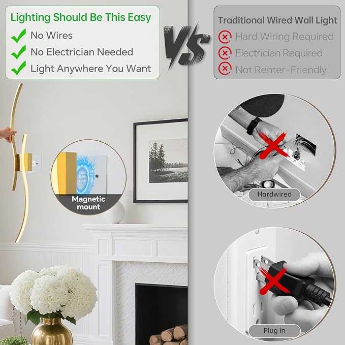 Battery Operated Wall Sconce Set of Two, Dimmable Modern LED Rechargeable Wall - Image 5
