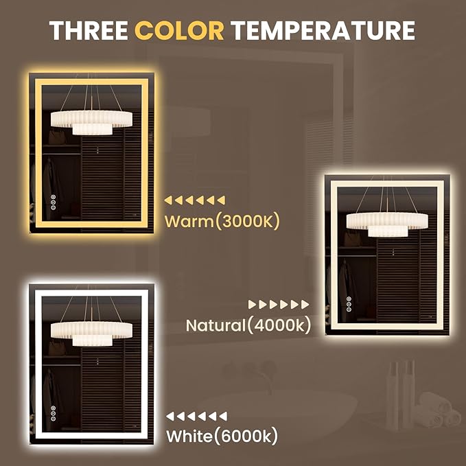 LOAAO 27.6"x35.4" LED Mirror for Bathroom, Lighted Bathroom Mirror - Image 6