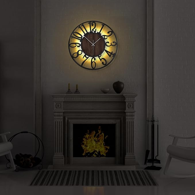 LEIKE Large Wall Clock 20'' Lighted Rustic Wood Clock - Image 6