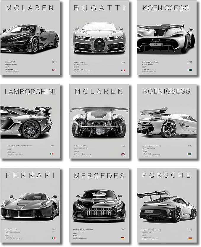 CSLGQGV Car Posters Vintage Racing Car Wall Art Supercar Canvas Prints Painting by Unknown
