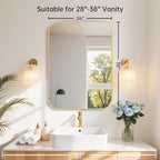 26x38 Inch Gold Bathroom Mirror, Brushed Brass Gold Metal Framed Rectangular - Image 7