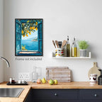 Mediterranean Window View Wall Art Coastal Lemon Tree Canvas Prints Blue - Image 6
