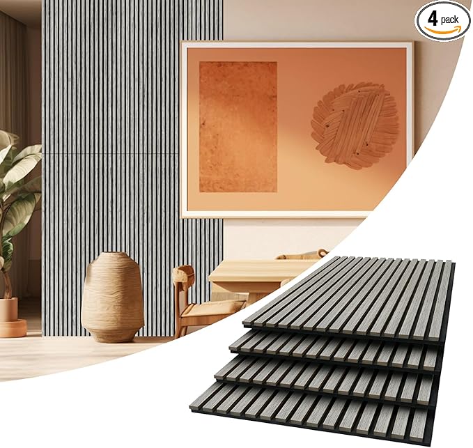 AKUMAX 4 Pack Acoustic Panels, Wood Slat by AKUMAXWOODWALLPANELS