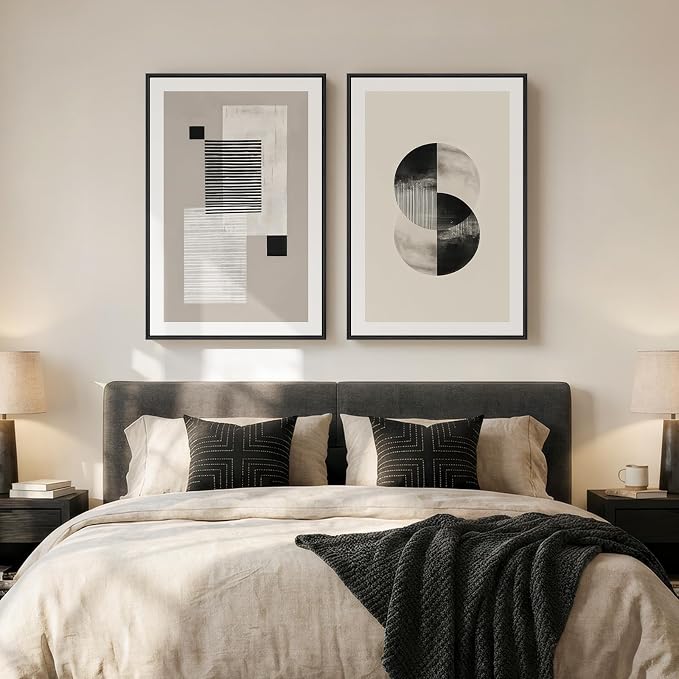 Large Framed Black and White Neutral Abstract Wall Art - Image 5