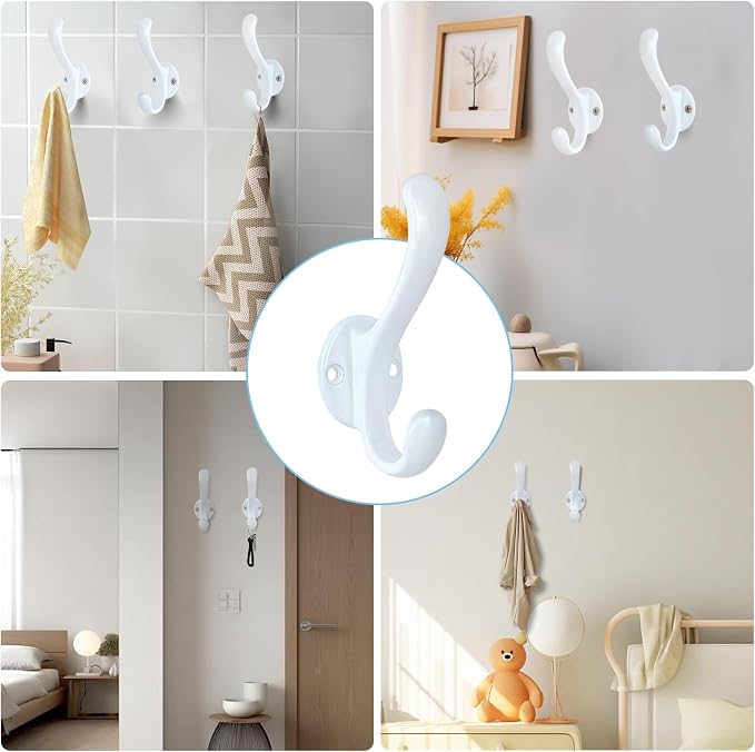 6 Pack Coat Hooks Wall Mount Heavy Duty Utility Retro Double Hooks - Image 2