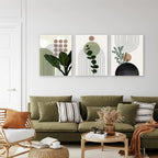Sage Green Boho Wall Art, KBKBART Abstract Framed Canvas Wall Art Palm Leaf Sun - Image 2