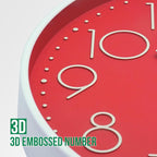 Wall Clock 10 Inch Non-Ticking Silent Modern Simple Style Round Decor Clock Red - Image 6