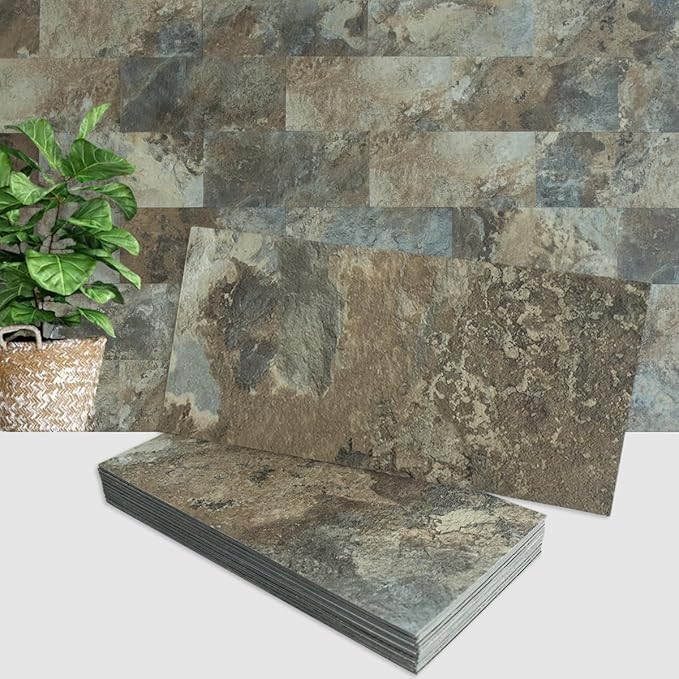 AULIGET 2-Piece Beige & Brown Slate Peel and Stick Backsplash Wall Tiles by AULIGET