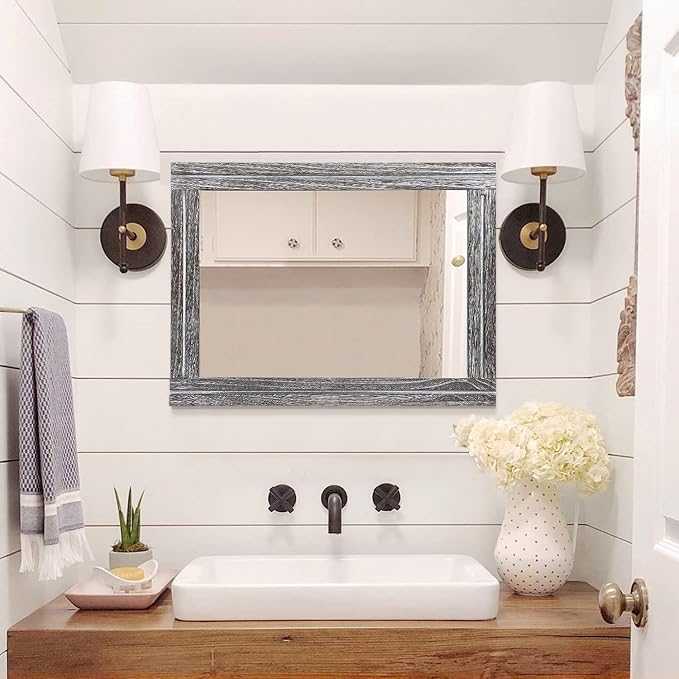AAZZKANG Rustic Mirror Large 26"x18" Wood Framed Wall Mirrors Rectangle - Image 6