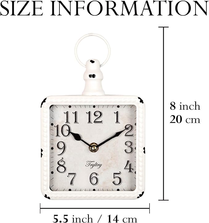 Retro Rectangle Small Wall Clock, Battery Operated Silent White Vintage Decor - Image 2