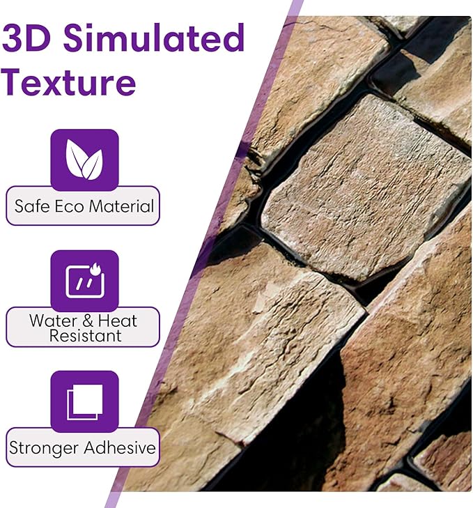 3D Peel and Stick Faux Stone Wall Panels 11.8" x 11.8" 10-Pack, Stone-Look Wall - Image 4