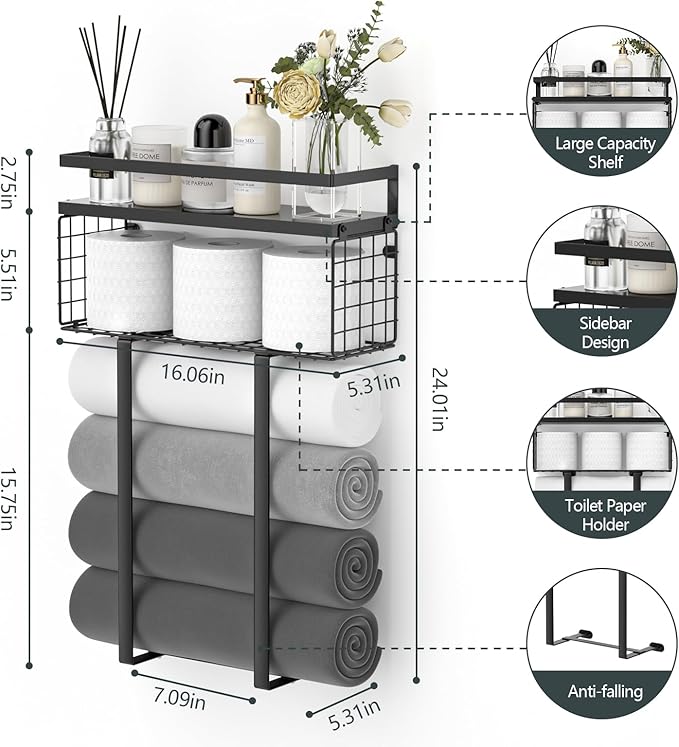 Xstydes Towel Racks for Bathroom, Metal Towel Holder - Image 3