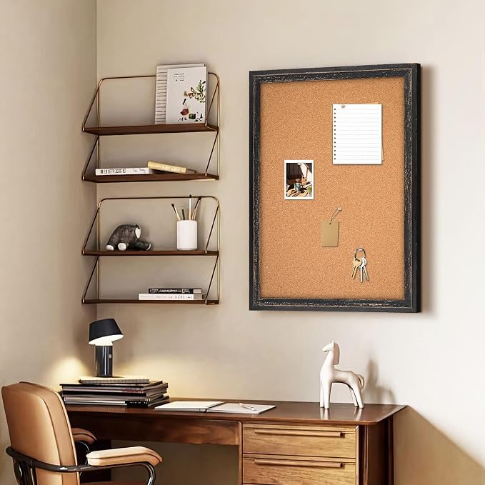Cork Board Bulletin Board, Rustic Black Wooden Frame, Decorative Hanging Pin - Image 8