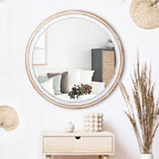 Reflinto 30 Inch Rustic Farmhouse Wooden Round Mirrors - Image 4