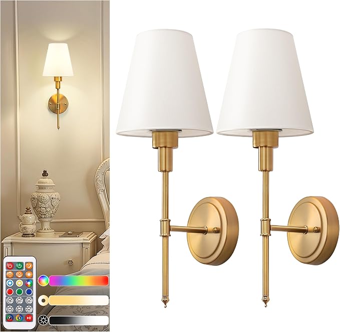 DORESshop Battery Operated Wall Sconce Set of 2, Wall Light Wireless Easy to by DORESshop
