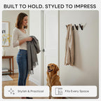 Homeforia Walnut Wood Coat Hooks, High End Walnut Wood & Black Metal Wall - Image 2