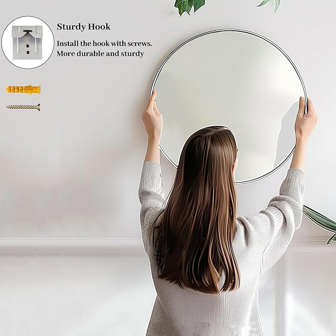 Sunniry Silver Round Mirror 24 inch, Circle Mirror - Image 5