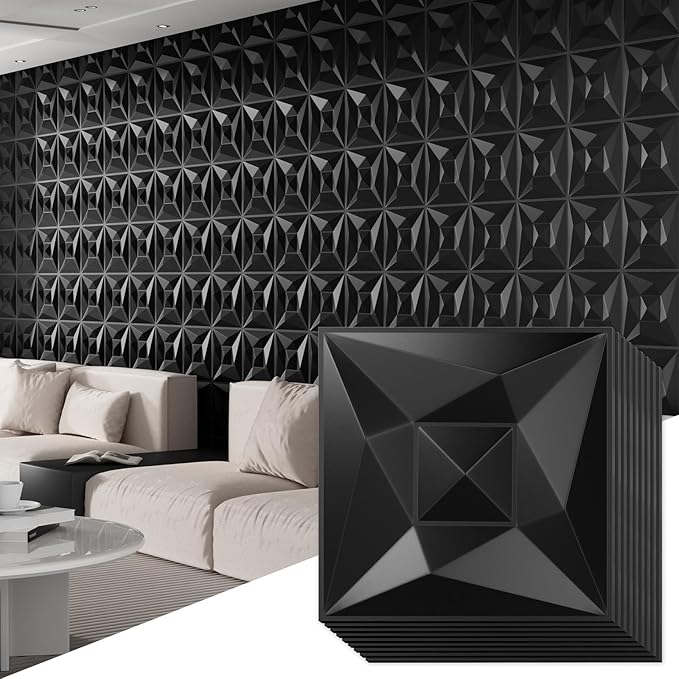 40 PCS 3D Wall Panels for Interior Wall Décor Black 11.8"*11.8" Covering Panels by Umedol