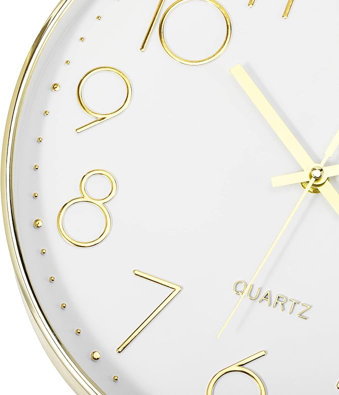 Foxtop Gold Wall Clock 12 Inch Silent Non-Ticking Battery Operated Round Modern - Image 9