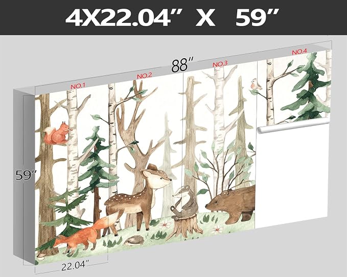 XMPMBM-Cartoon Hand-Painted Animals Woodland Nursery Room Fabric Wallpaper - Image 4