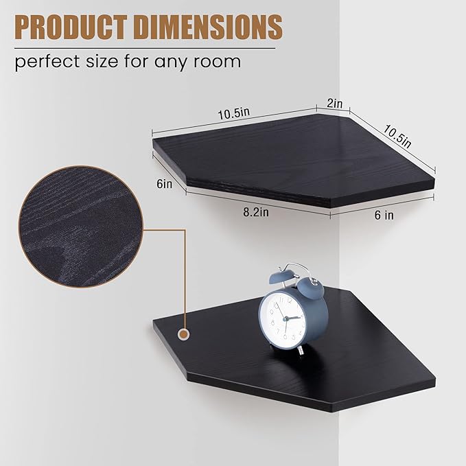 Fun Memories Corner Shelf Wall Mount, Floating Corner Shelves, Rustic Wood Wall - Image 2