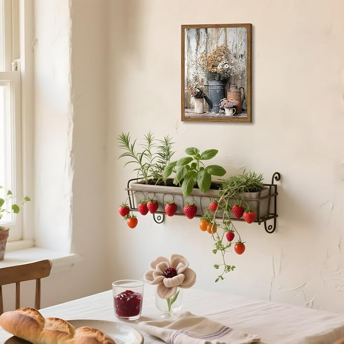 Wood Framed Farmhouse Vintage Canvas Wall Art, Rustic Floral Daisy Pictures - Image 8