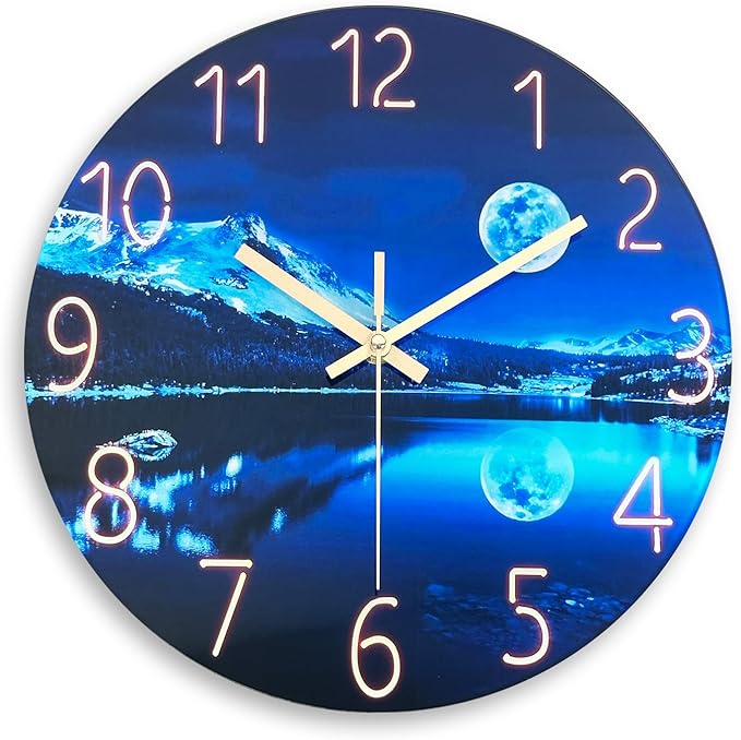 Blue Wall Clock for Bedroom 12 Inch Natural Landscape Round Analog Clock by Constantplanet%E6%97%97%E8%88%B0%E5%BA%97