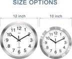 HITO 12 Inch Silent Wall Clock Battery Operated Non Ticking Glass Cover Silver - Image 3