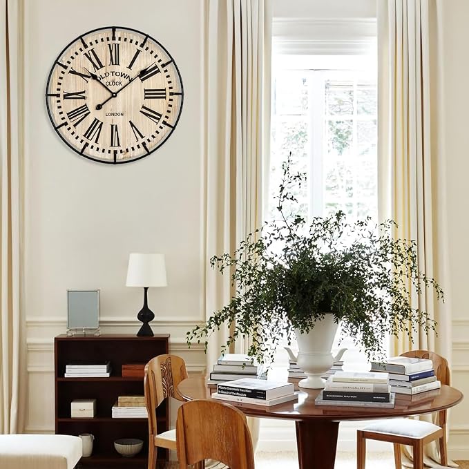 EMAX HOME Rustic Farmhouse Wall Clock 24 Inch, Vintage Oldtown London Wooden - Image 7