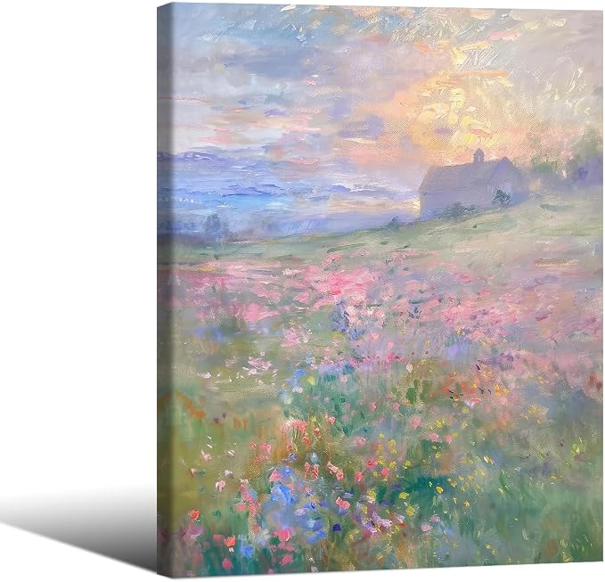 Pastel Nature Floral Poster Vintage French Country Landscape Wall Art Colorful by rumlud