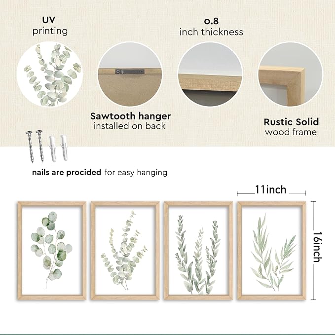 YWJKWLGS Botanical Watercolor Prints Sign Sage Green Eucalyptus Wall Decor - Image 3