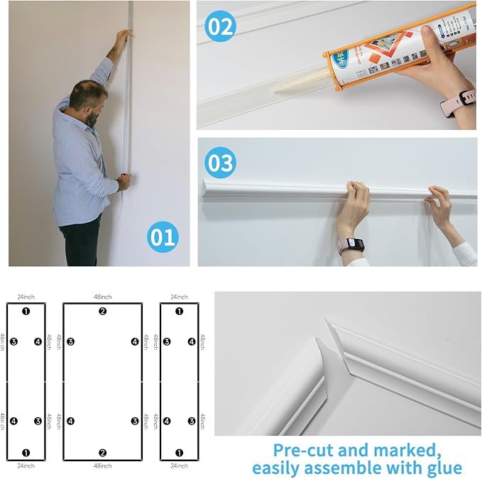 Art3d Pre-Cut Wall Molding Set of 3 pcs, Ready-to-Assemble Wainscoting Panels - Image 6