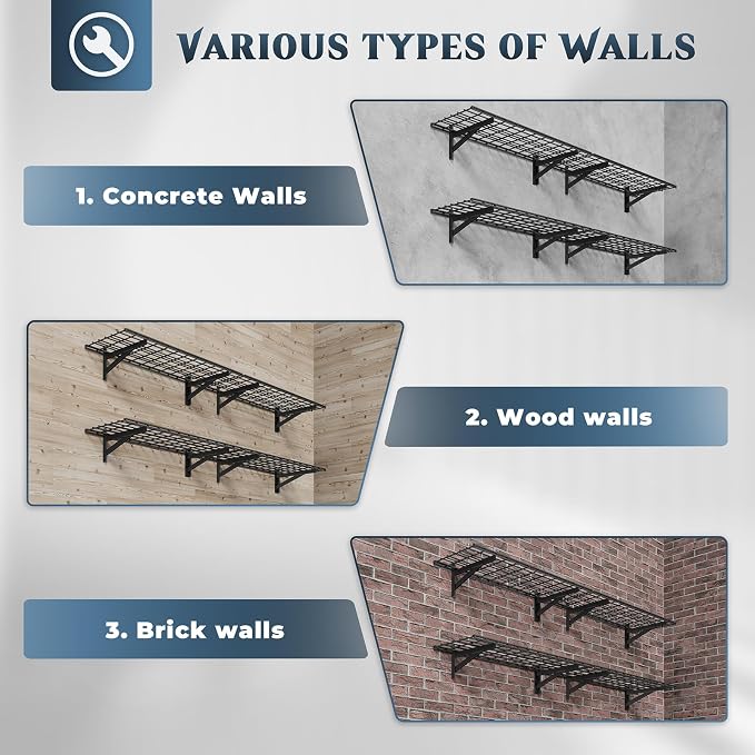 Jusgym 4 Pack Heavy Duty Garage Wall Shelving Set, Wall Mounted Garage Shelves - Image 3