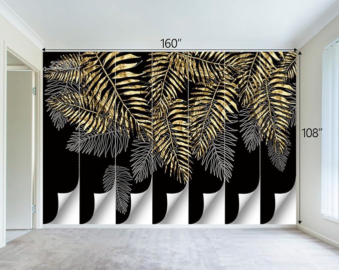 Black and Gold Leaf Mural Bedroom Tropical Botanical Wallpaper Room Plant Decor - Image 4
