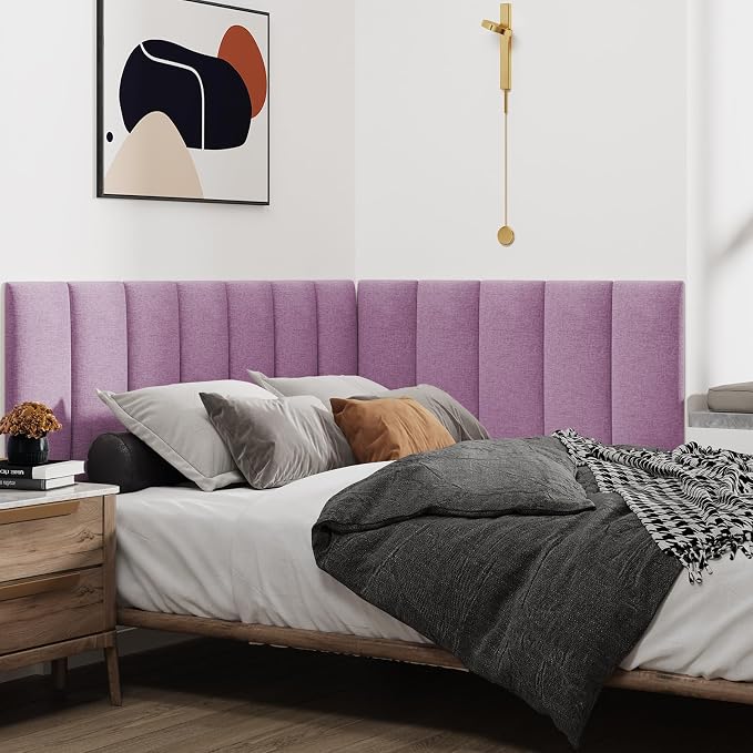 IFNOW Upholstered Wall Mounted Headboard, 3D Soundproof Wall Panels Peel and - Image 3